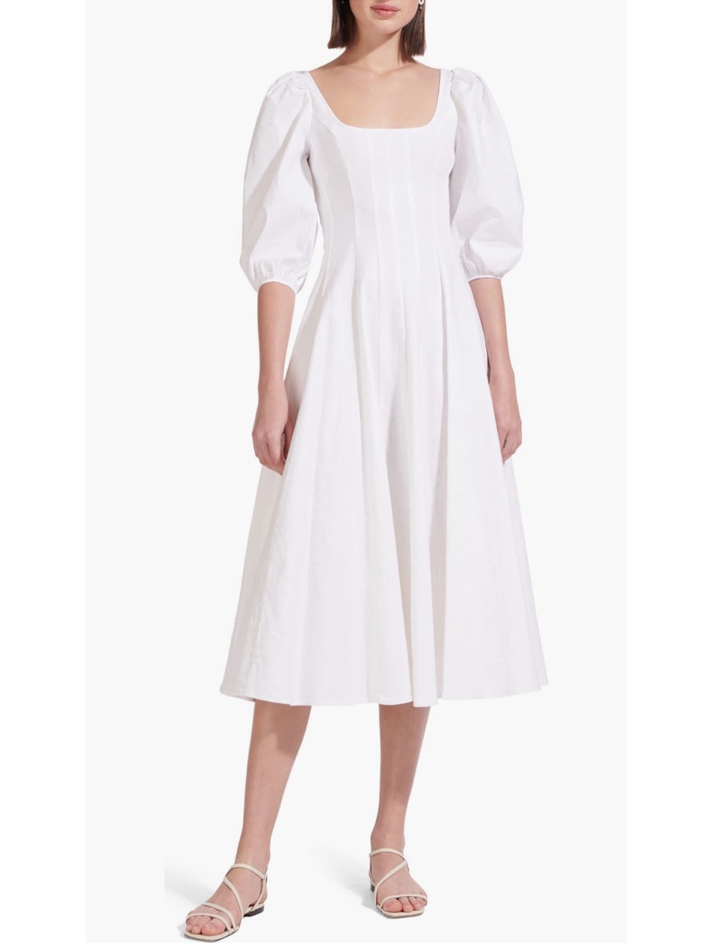 STAUD Swells Cotton Linen Midi Dress, NEW